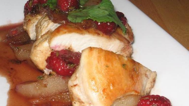 Low Fat Chicken Medallions With Cinnamon Raspberry  Pear Sauce Created by The Flying Chef