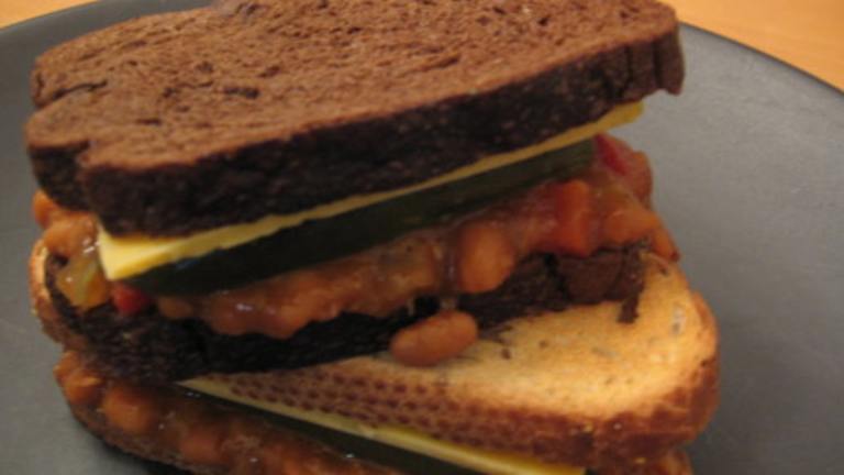 Baked Beans, Cheddar and Pickle Sandwich Created by Engrossed