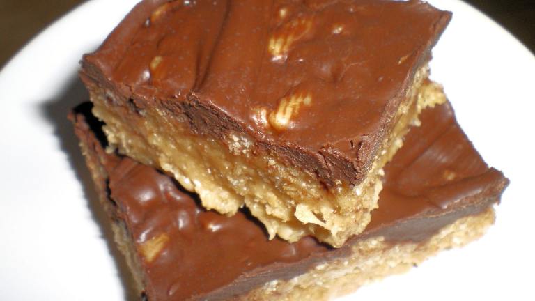 Chocolate Frosted Peanut Butter Crispy Rice Cereal Bars created by Julie Bs Hive