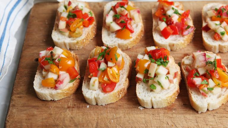 Peach and Roasted Red Pepper Bruschetta Created by Diana Yen