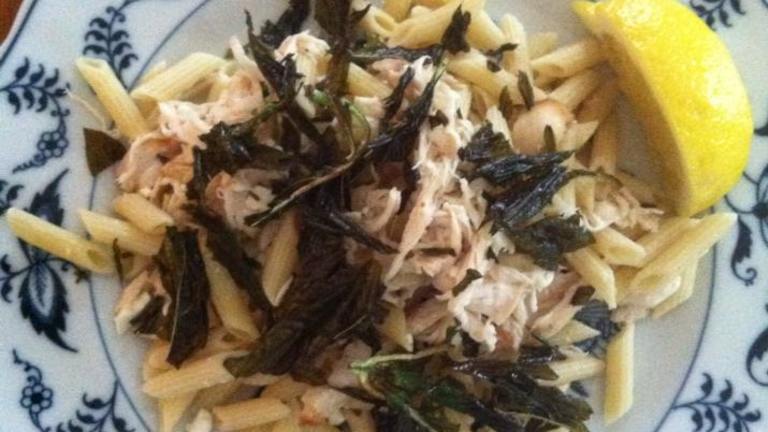 Shredded Chicken Pasta With Fried Basil and Feta Created by Kelly N.