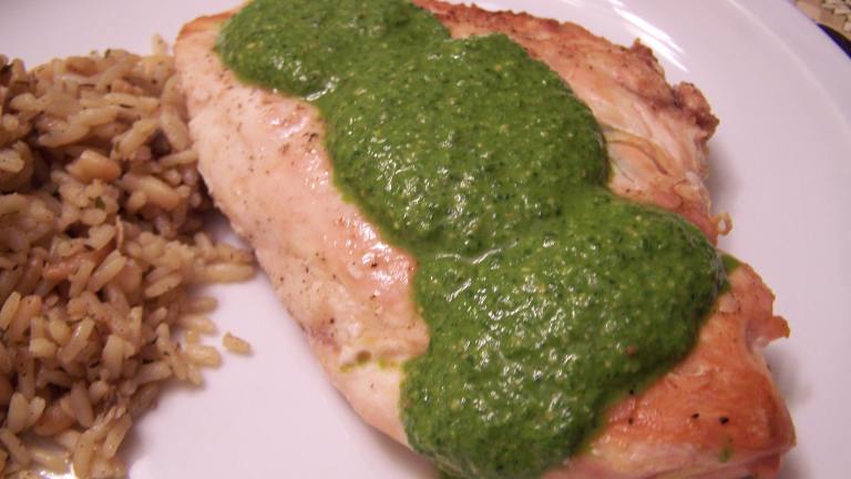 Grilled Chicken With Spinach and Pine Nut Pesto Created by CarolAT