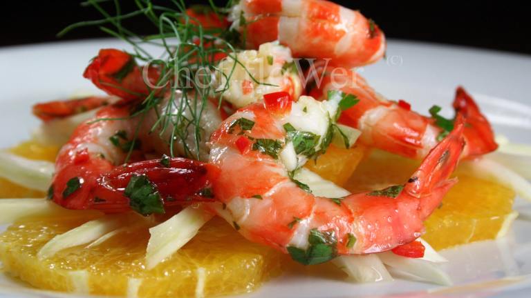Fennel and Orange Salad Topped With Prawns / Shrimp Created by Chef floWer