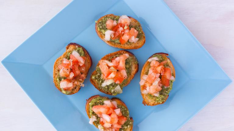 Bruschetta With Pesto, Tomatoes and Thingies. Created by DianaEatingRichly