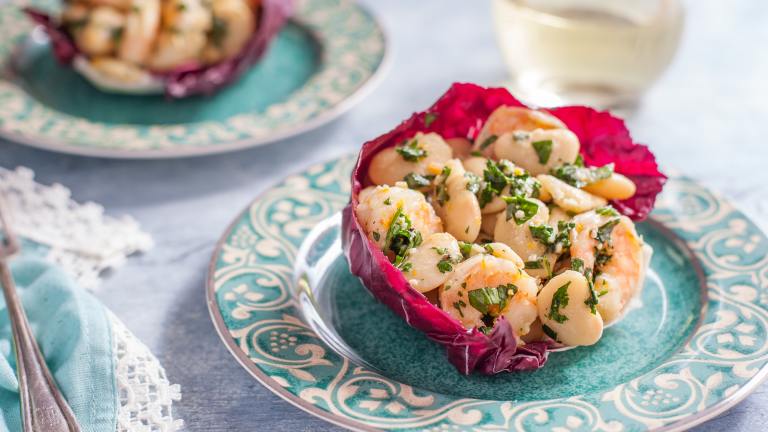 Fava Bean and Grilled Shrimp Salad in Radicchio Cups Created by DianaEatingRichly