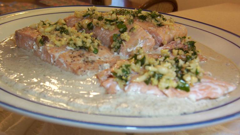 Salmon With Basil Champagne Cream Sauce Created by WiGal