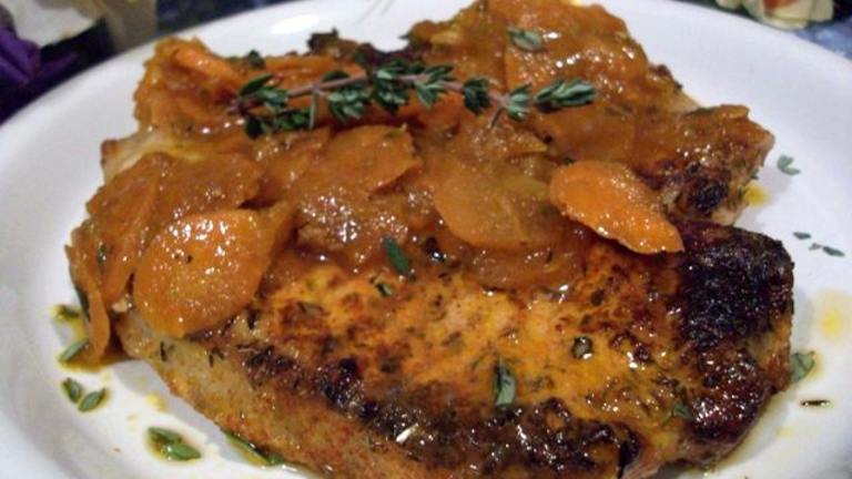 Pan Seared Pork Chops With Glazed Carrots Created by 2Bleu