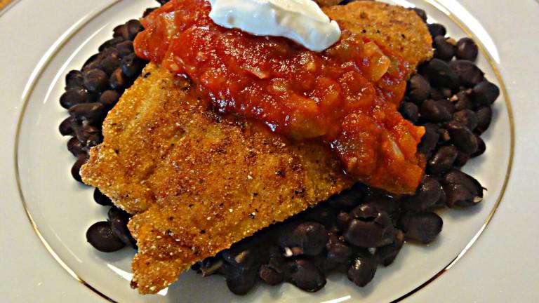 Cornmeal-Crusted Tilapia With Black Beans and Salsa Created by littlepaperchef