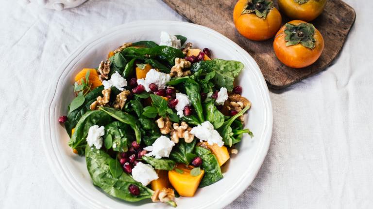 Pomegranate Persimmon Salad With Warm Goat Cheese Created by Izy Hossack