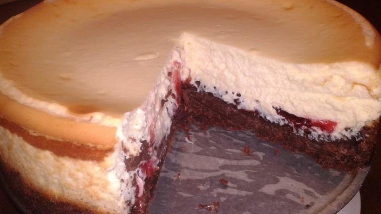 Cherry Chocolate Brownie Cheesecake Created by luvmybge