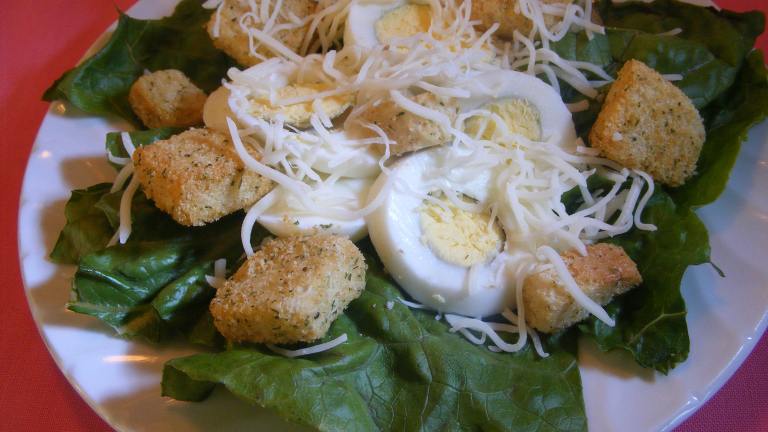 Crunchy Romaine Salad With Eggs and Croutons Created by Seasoned Cook