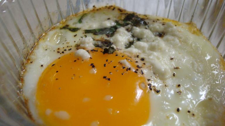 Baked Eggs With Fresh Herbs and Goat Cheese Created by Starrynews