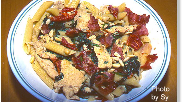 Pasta With Chicken, Spinach, Pine Nuts, Bacon And created by SkipperSy