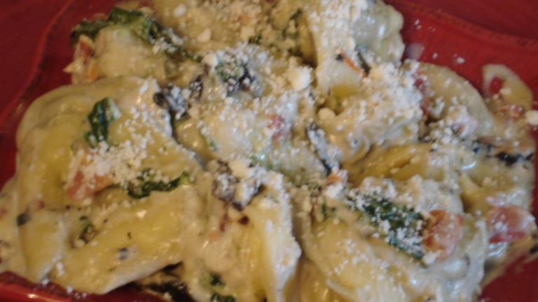 Sausage Ravioli With Sauteed Portabellas, Tomatoes, Spinach created by Muffin Goddess