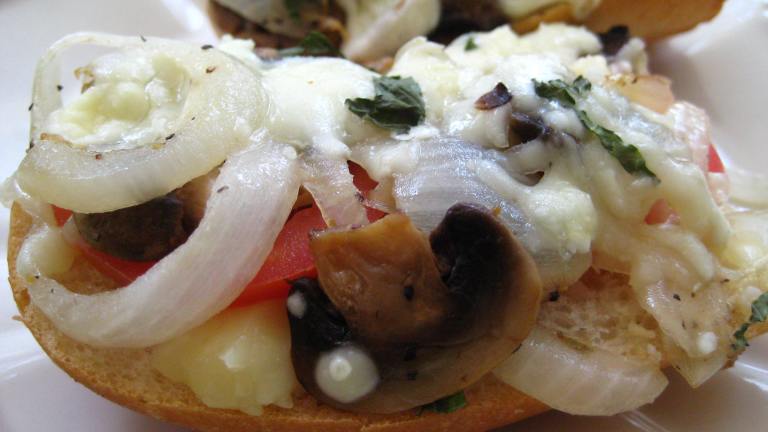 Tomatoes Mushrooms and Mozzarella Baguette Pizza created by gailanng