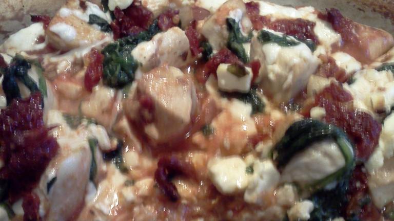 Chicken, Spinach, Sun-Dried Tomato, and Feta Pizza Created by Chrissie A.