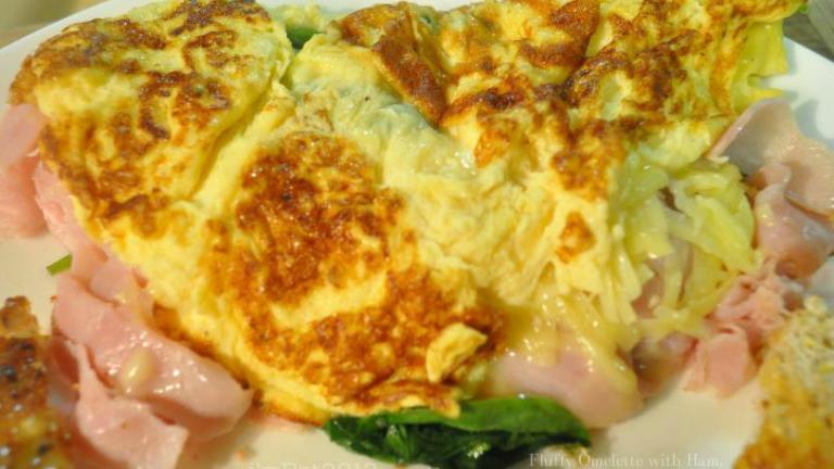 Fluffy Omelette With Ham, Spinach and Swiss Cheese Created by I'mPat