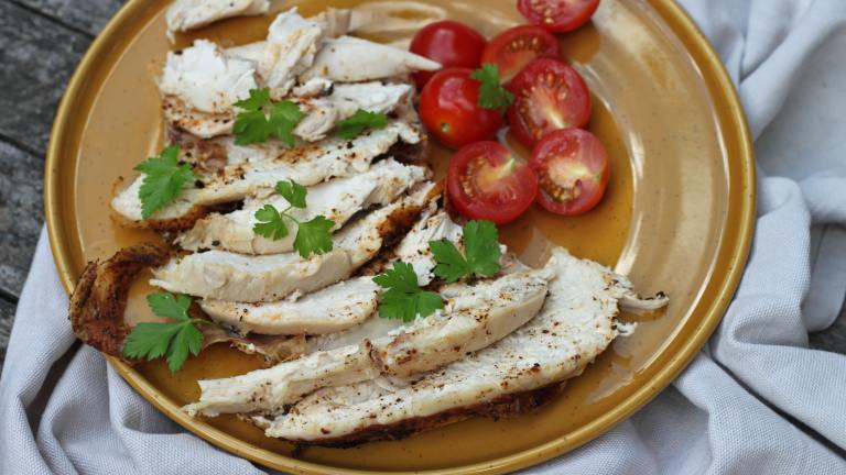 Brined Mesquite Grilled Turkey Breast Created by Swirling F.