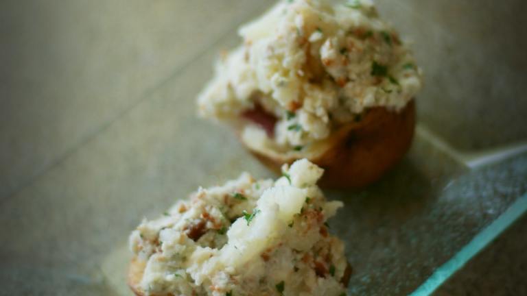 Sky Blue Potatoes (Aka Blue Cheese Twice-Baked Potato Appetizers created by Dine Dish