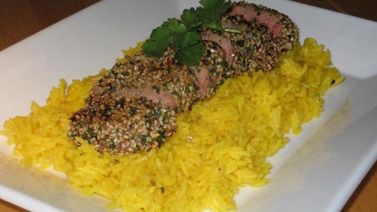 Sesame Chili and Parsley Crusted Lamb Fillets Created by The Flying Chef
