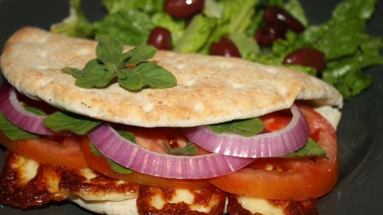 The Traditional Cyprus Sandwich With Halloumi, Onions and Tomato Created by queenbeatrice