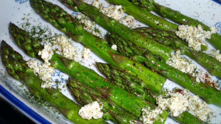 Roasted Asparagus Sprinkled With Feta, Olive Oil and Dill created by Bergy