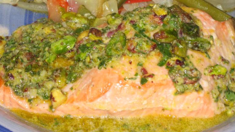 Salmon with Pistachio Basil Butter created by Heydarl