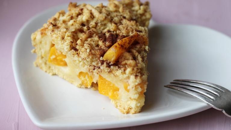 Peach Custard Pie With Streusel Topping created by Swirling F.