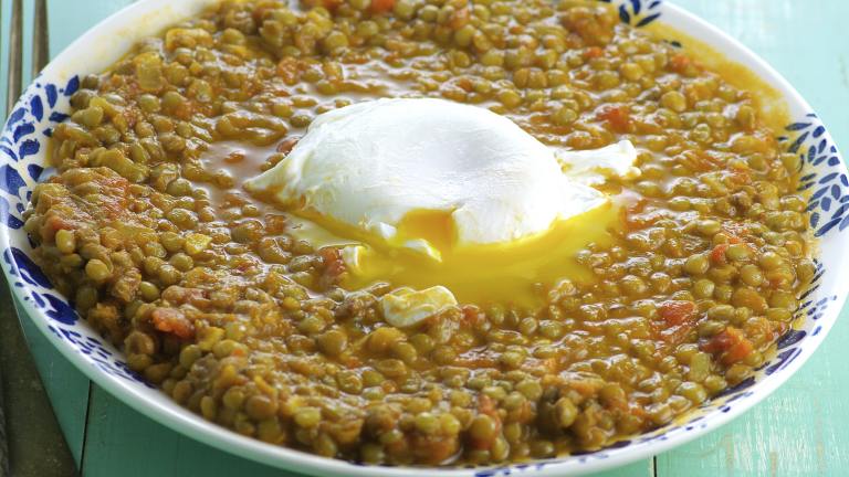 Poached Eggs With Slow Cooked Spicy Lentils Created by May I Have That Rec