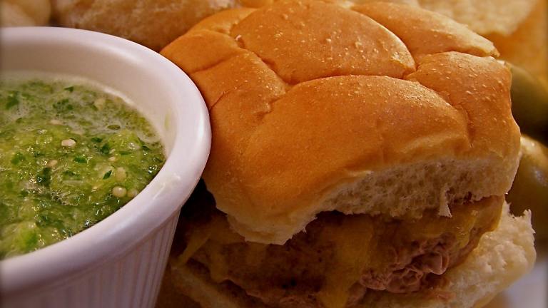 Green Chile Sliders With Tomatillo Lime Sauce Created by PaulaG