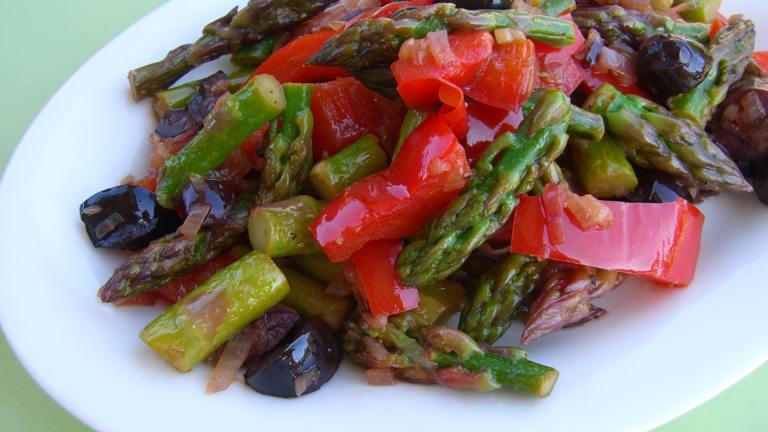 Sauteed Asparagus with Red Peppers & Olives Created by ChefLee
