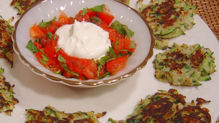 Zucchini and Sumac Fritters With Tomato and Mint Salsa Created by PalatablePastime