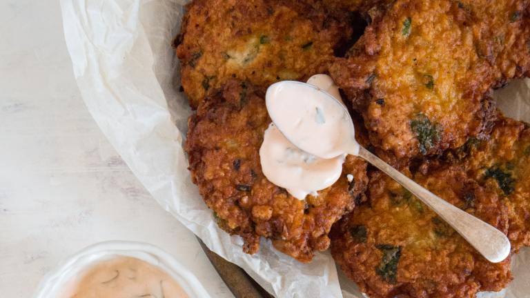 Chickpea Fritters With Hot Pepper Mayonnaise Created by The Food Gays