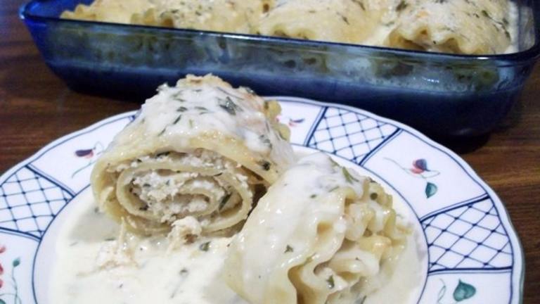 Chicken and Cheese Rotolo With Many Cloves Garlic Sauce Created by 2Bleu