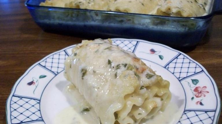 Chicken and Cheese Rotolo With Many Cloves Garlic Sauce Created by 2Bleu