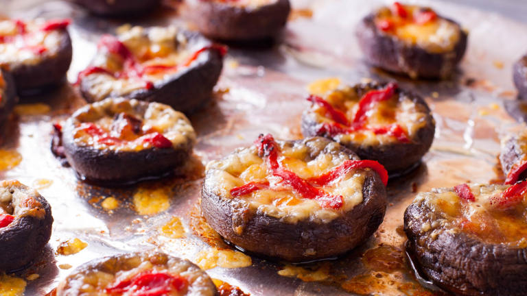 Stuffed Mushrooms With Roasted Red Peppers and Manchego Cheese Created by DianaEatingRichly