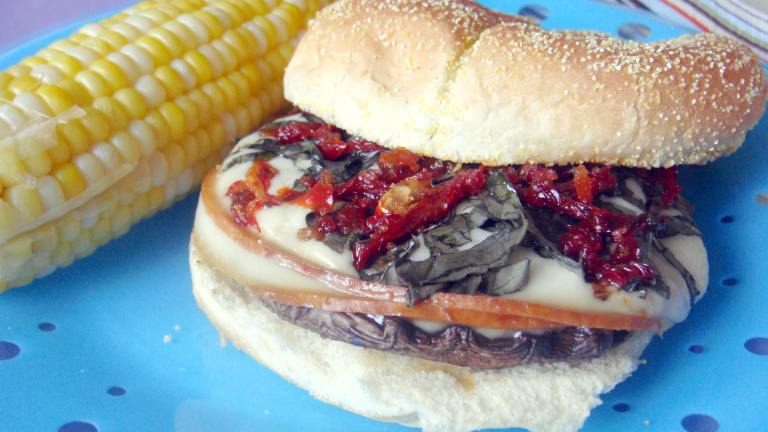Smoky Portabella Burger With Sun-Dried Tomatoes and Basil Created by Lori Mama