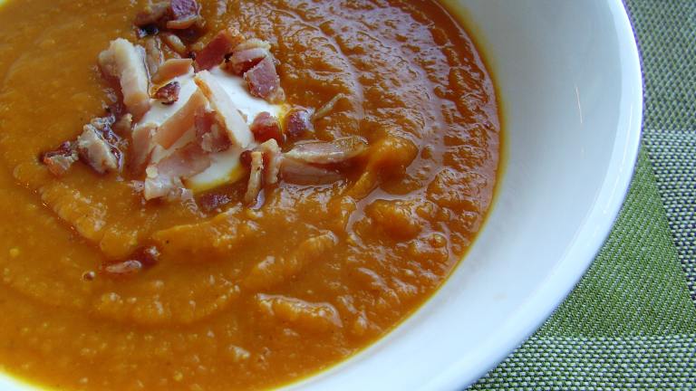 Curried Pumpkin, Kumera and Bacon Soup created by JustJanS