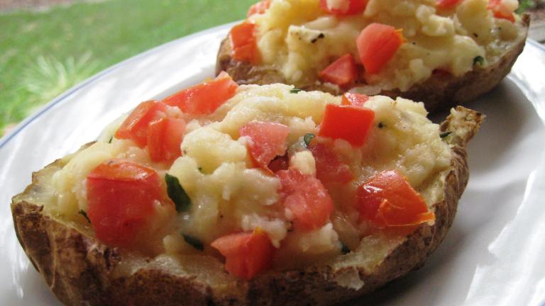 Twice Baked Potatoes With Mozzarella, Tomato and Basil created by gailanng
