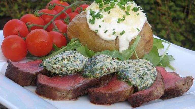 Sacré Boeuf Sirloin Steak Topped With Mustard Herb Butter created by The Flying Chef