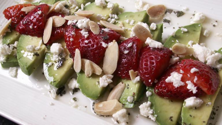 Avocado Strawberry Salad With Feta and Walnuts in a Tarragon Vin Created by januarybride 