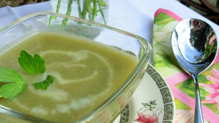 Chilled Summer Lettuce, Lovage and Garden Pea Soup Created by French Tart