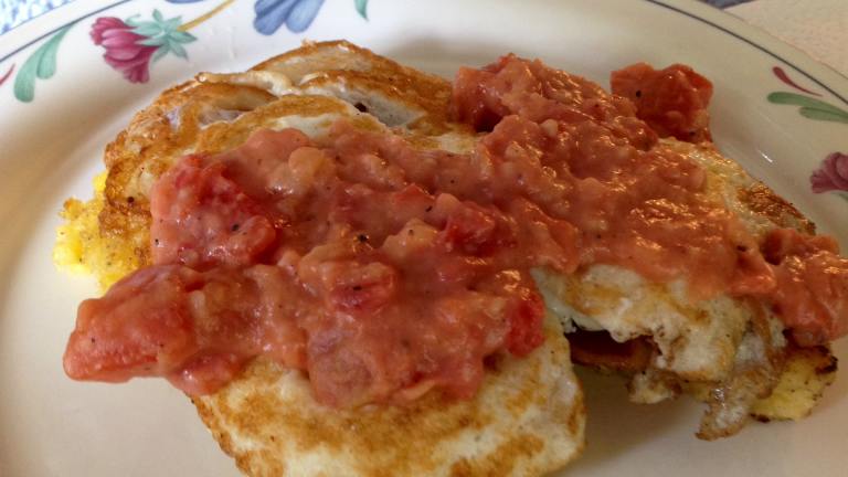 Fried Grit Cakes With Eggs and Tomato Gravy Created by WiGal