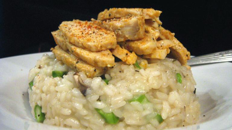 Mushroom Asparagus Risotto With Crisped Chicken created by Leslie