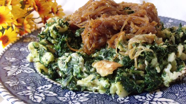 Matzo Brei With Creamed Spinach and Crispy Onions Created by Darkhunter