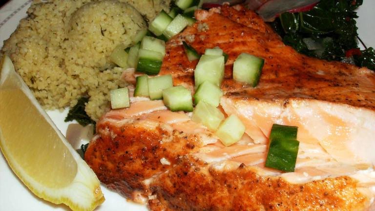 Salmon Fillets With Dill Couscous and Spicy Kale created by mersaydees