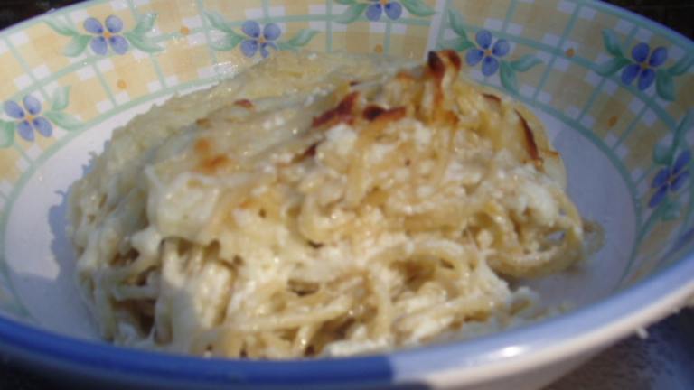 Four Cheese and Pesto Italian Baked Spaghetti Created by Bay Laurel