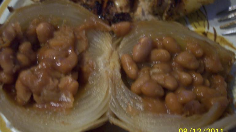 Country Style Barbecued Onions With Baked Beans Created by Nyteglori