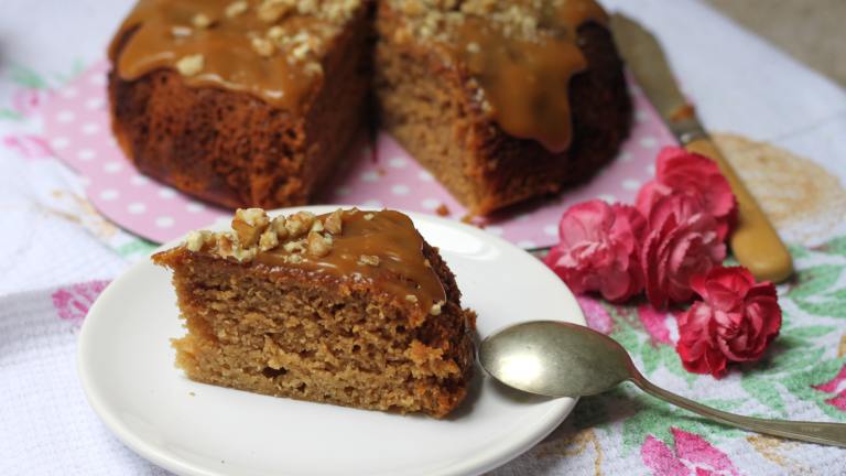 Applesauce Cake With Caramel Sauce Created by Swirling F.