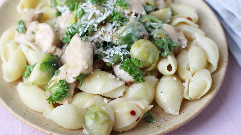 Pasta Shells With Chicken and Brussels Sprouts Created by Swirling F.